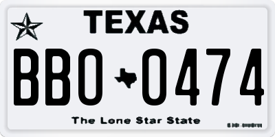 TX license plate BBO0474