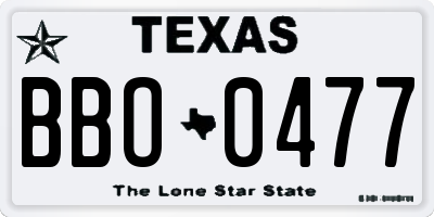 TX license plate BBO0477