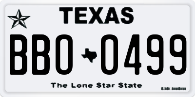 TX license plate BBO0499
