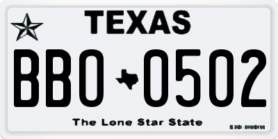 TX license plate BBO0502