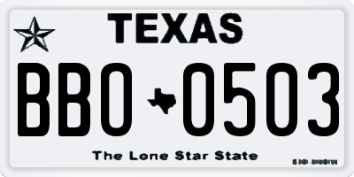 TX license plate BBO0503