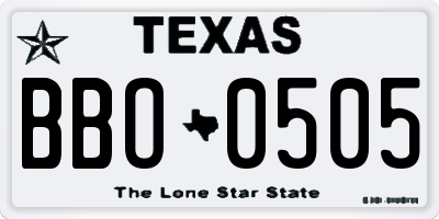 TX license plate BBO0505