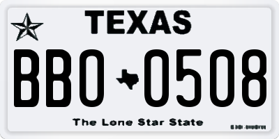 TX license plate BBO0508