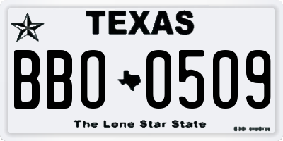 TX license plate BBO0509
