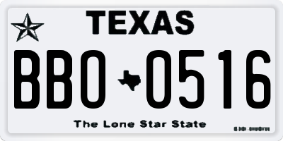 TX license plate BBO0516
