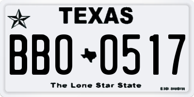 TX license plate BBO0517