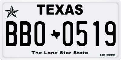 TX license plate BBO0519