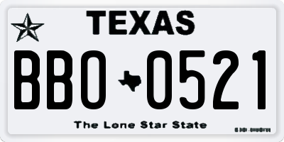 TX license plate BBO0521