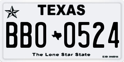 TX license plate BBO0524