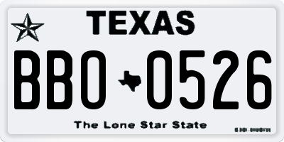 TX license plate BBO0526