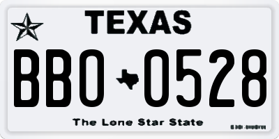 TX license plate BBO0528