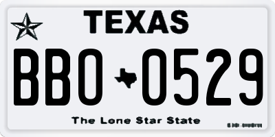 TX license plate BBO0529