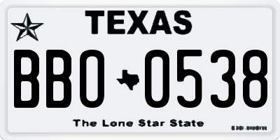 TX license plate BBO0538