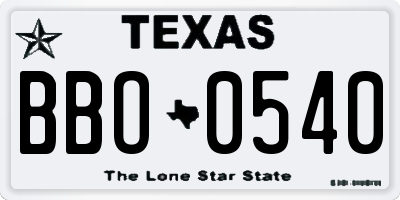 TX license plate BBO0540