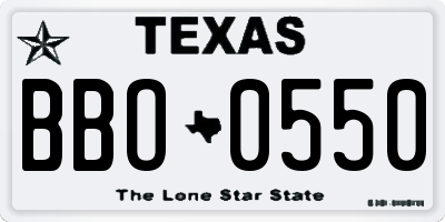 TX license plate BBO0550