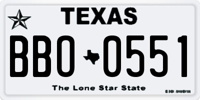 TX license plate BBO0551