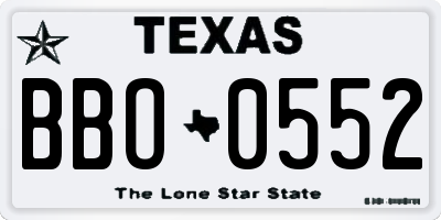 TX license plate BBO0552
