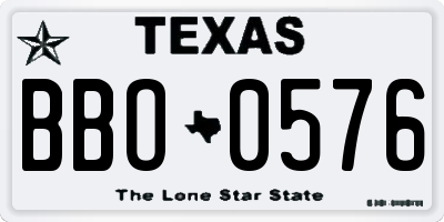 TX license plate BBO0576