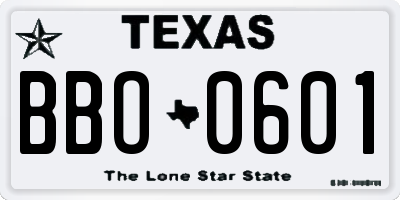 TX license plate BBO0601