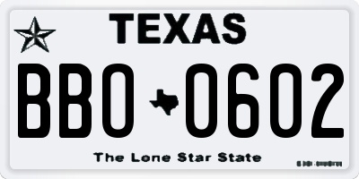 TX license plate BBO0602