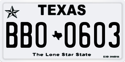 TX license plate BBO0603