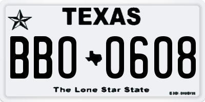 TX license plate BBO0608