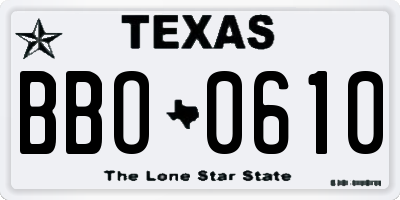 TX license plate BBO0610