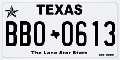 TX license plate BBO0613