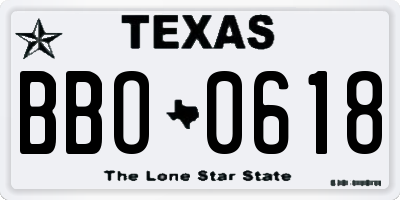 TX license plate BBO0618