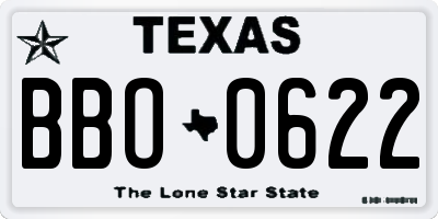 TX license plate BBO0622