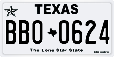 TX license plate BBO0624