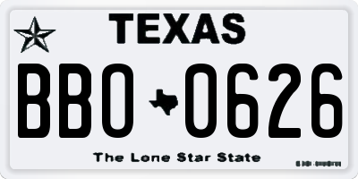 TX license plate BBO0626