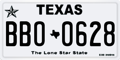 TX license plate BBO0628