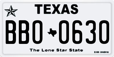TX license plate BBO0630