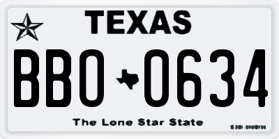 TX license plate BBO0634