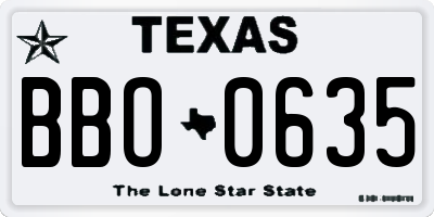 TX license plate BBO0635