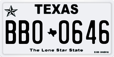 TX license plate BBO0646