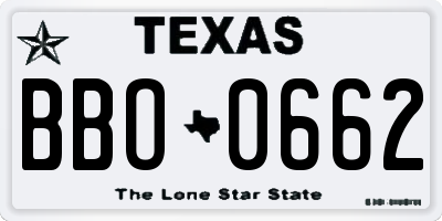 TX license plate BBO0662