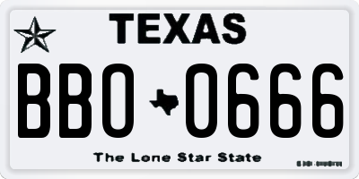 TX license plate BBO0666