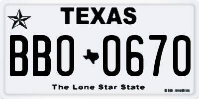 TX license plate BBO0670