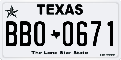 TX license plate BBO0671