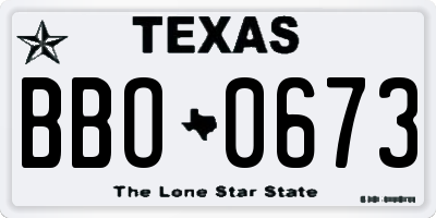 TX license plate BBO0673