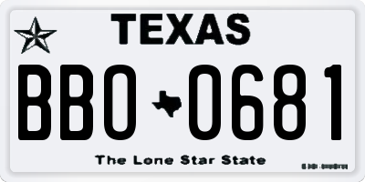 TX license plate BBO0681