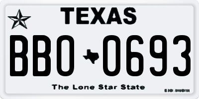 TX license plate BBO0693