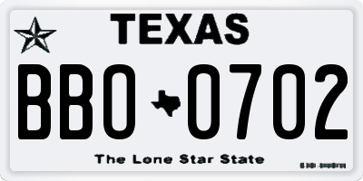 TX license plate BBO0702