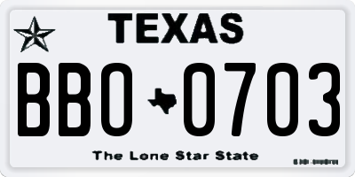 TX license plate BBO0703