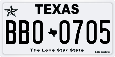 TX license plate BBO0705