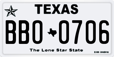 TX license plate BBO0706