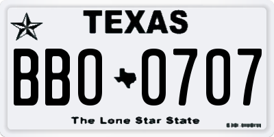 TX license plate BBO0707