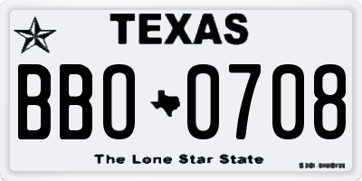 TX license plate BBO0708